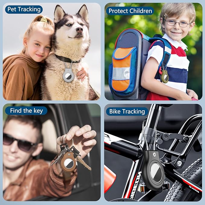 Waterproof Airtag Holder,4 Pack Airtag Case with Secure Lock,Airtags Keychain for Apple Air tag,Anti-Lost Protective Case Air tag Accessories for GPS Tracker Luggage,Bag,Key,Pet-Black/Brown/Green/Gray