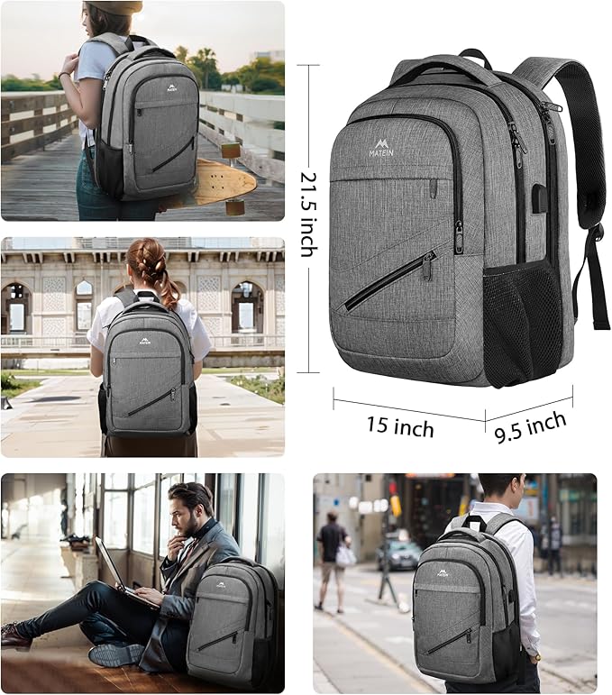 MATEIN 18 Inch Laptop Bookbag, 50 L Extra Large School Laptop Backpack with Luggage Strap and TSA Laptop Compartment for Men Women, Waterproof Carry On Computer Bag for Students Teachers, Grey