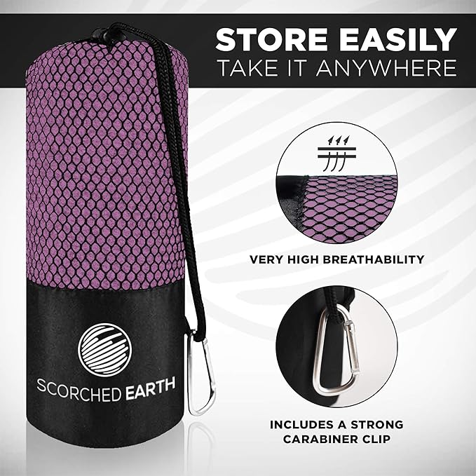 ScorchedEarth Microfiber Travel & Sports Towel Set (Ultra Violet) - XL Set (39x70.5 & 12x24)
