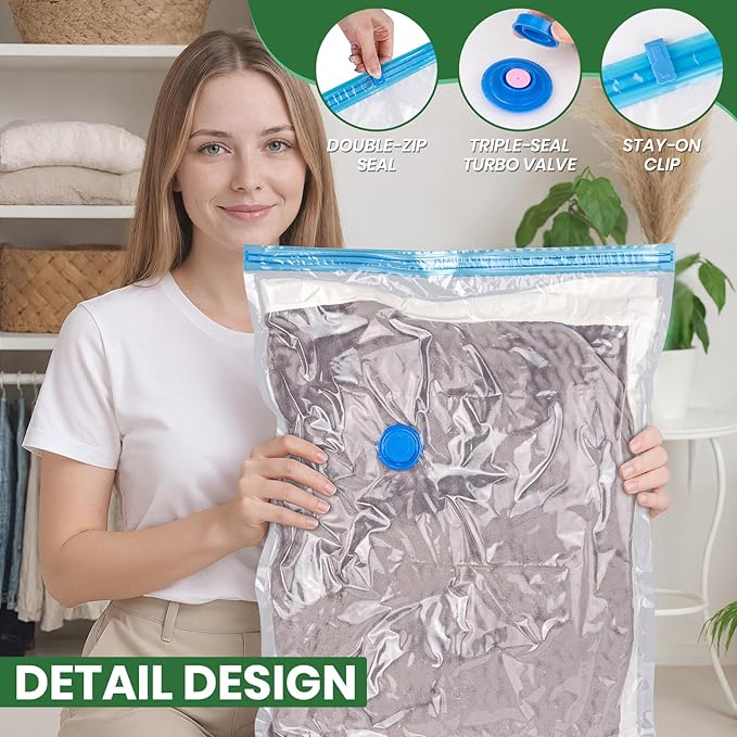 Vacuum Storage Bags,30Pack Vacuum Seal Bags for Clothing,Travel,Clothes,Comforters,Blankets,Pillows-6 Jumbo+6 Large+6 Medium+6 Small+6 Roll Up Space Saving Bag Hand Pump Included