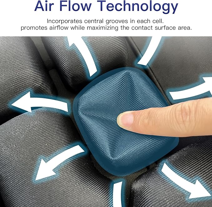 Seat Cushion, Inflatable Wheelchair Cushion for Pressure Relief, Adjustable Air Seat Cushion for Office Chair, Car, Travel - Portable, Gel & Air Cell Support for Back Pain & Sciatica