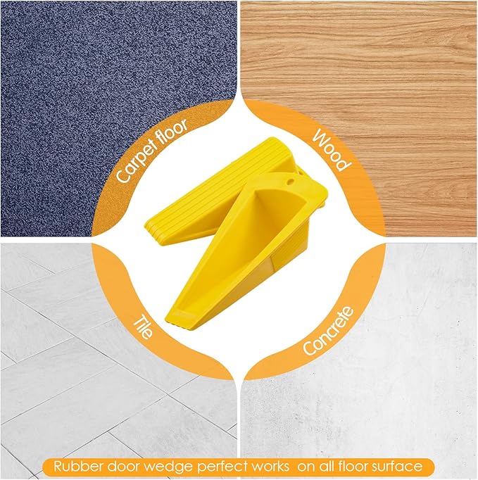 Frienda 4 Pcs Jumbo Door Stoppers Heavy Duty Door Stopper Tall up to 2inch Tall Wedge TPR Large Wedge Stackable Big Rubber Doorstop for Hotel Carpet Hardwood Concrete and Tile (Yellow)