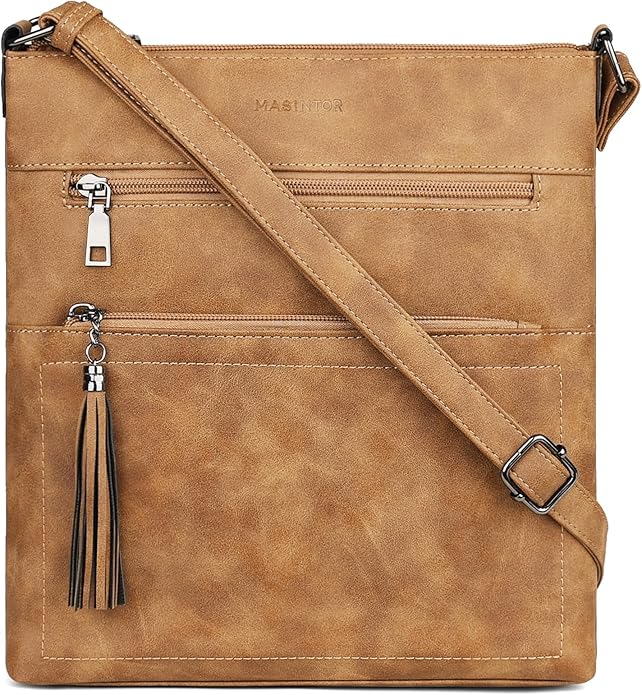 MASINTOR Crossbody Purses for Women, Multi Pocket Casual Crossbody Bag, Adjustable Strap Shoulder Bag with Tassel