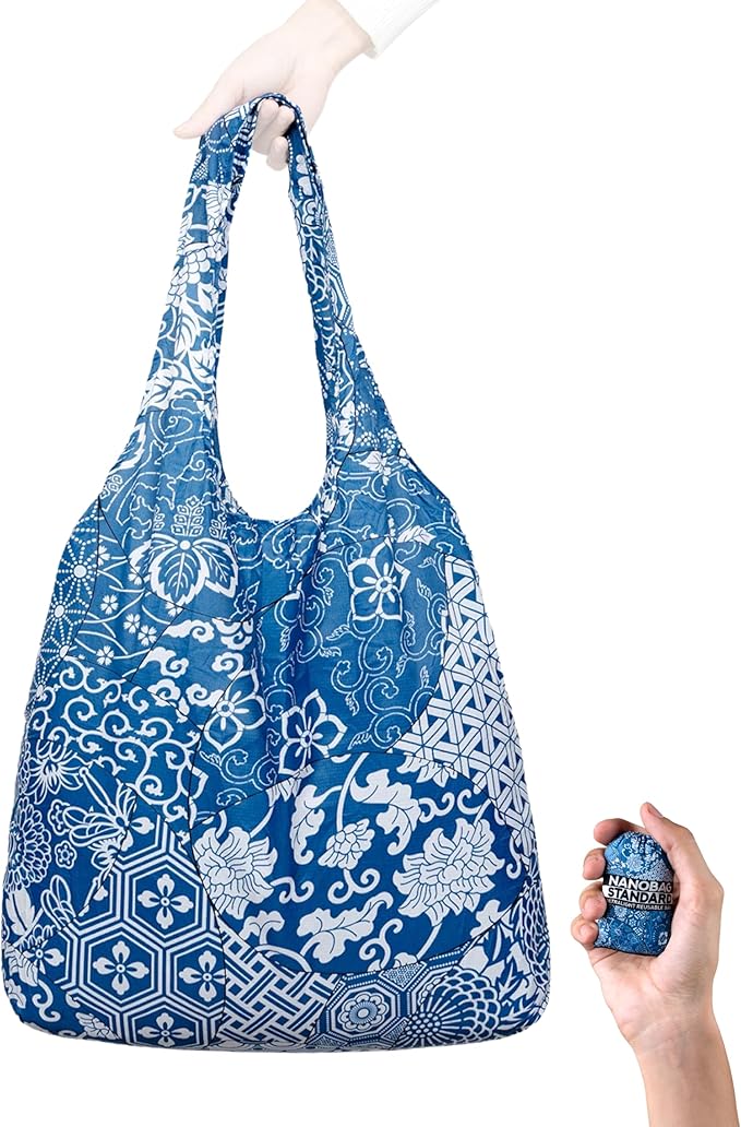 Nanobag Ultra-Lightweight Foldable Tote for Women & Men, Reusable Grocery & Travel Bag, Packable Collapsible Compact Market Essential (Standard Porcelain)