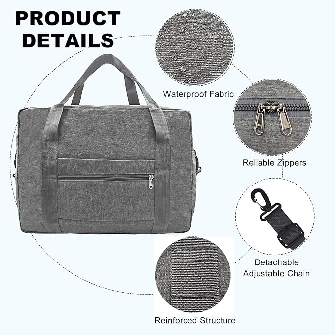 For Spirit Airlines Personal Item Bag 18x14x8 in Underseat Carry-on Luggage foldable Travel Duffle Bag for Airplanes(30L, Dark Grey)