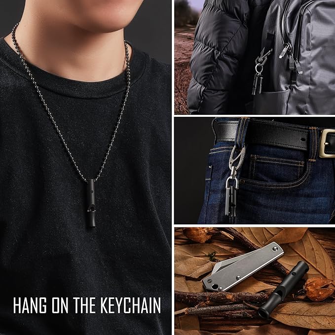 KeyUnity Titanium Emergency Whistle with Metal Lanyard, 120dB+, One-Piece Outdoor Survival Whistle, Ultra-Light, Rustproof