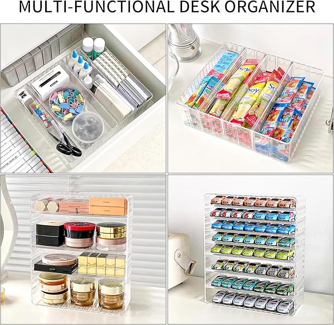 Yesesion Clear Cord Organizer Box for Desk Drawer, Plastic Cable Storage Container with Adjustable Compartments and Wire Ties for Phone Charger, Battery, Art Crafts, Electronics Accessories Case