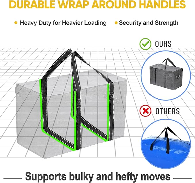 VENO 6 Pack Moving Bags, Heavy Duty, Moving Boxes Alternative, Packing Storage Supplies for Dorm Room Essentials with Zipper for Clothes, Extra Large Totes for Packaging (Dark Gray, 6 Pack)