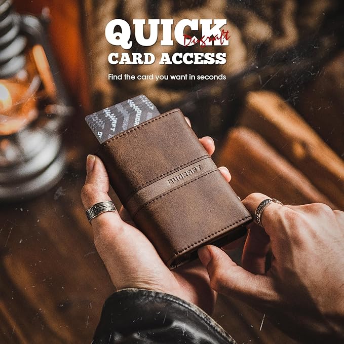 DUGRAFT Mens Wallet for Max.11 Cards with Pop Up Credit Card Ejector Case RFID Blocking, Bills/Cash Compartment and ID Window, Giftbox Packed, Brown