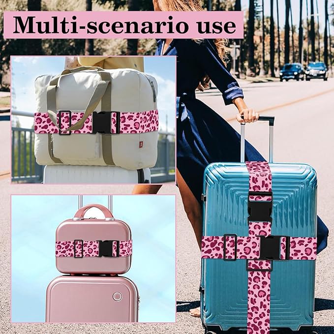 Leopard Luggage Straps for Suitcases TSA Approved, Luggage Identifiers for Suitcase, Adjustable Suitcase Strap for Baggage Security with Cute Patten, Travel Necessary Accessories (2Pack)