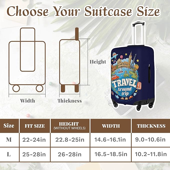 Luggage Cover, Travel Suitcase Covers, Elastic Suitcase Protective Cover, Scratchproof Luggage Protector, Washable Dustproof Trolley Case Protector Fit 22-28 Inch (word, M（22-24inch suitcase）)