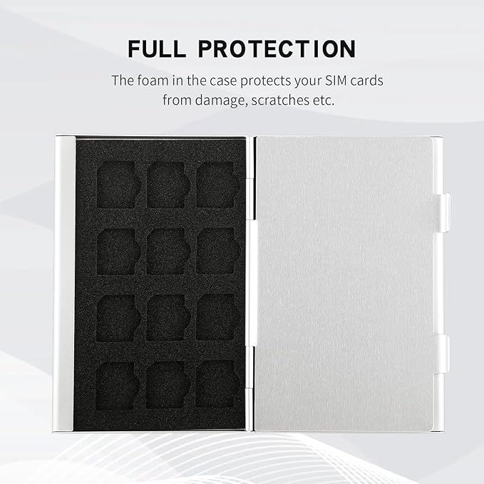Aluminum SIM Card Case, 24Slots Ultrathin SIM Card Holder, Fit for 24 Micro sim Card, Silver