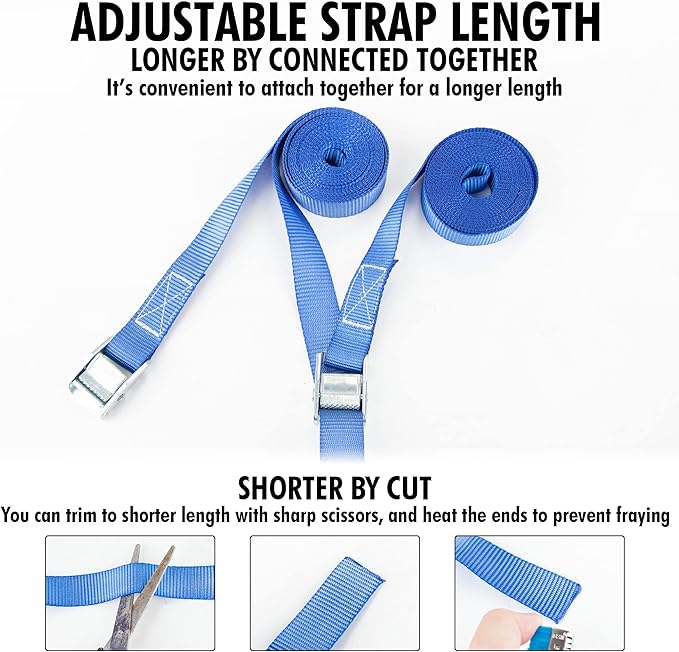 Cartman 1" x 12' Lashing Straps Up To 600lbs,4pk Blue