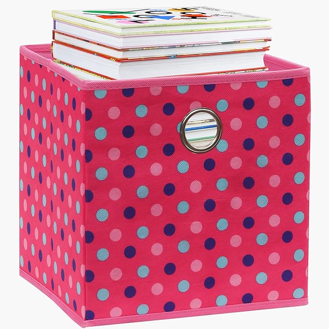 SIMPLE HOUSEWARE 10-Inch Collapsible Fabric Cube Storage Bin with Handles, Printed Design, 6 Pack, Pink