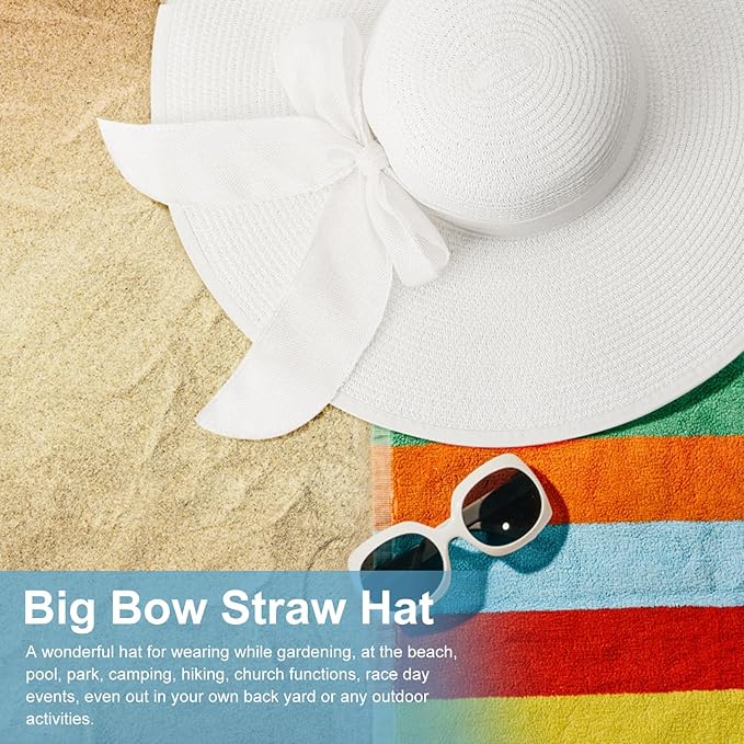 DRESHOW Beach Hats for Women Big Straw Wide Brim Summer Hat Floppy Foldable Roll up Cap Sun Hat UPF 50+