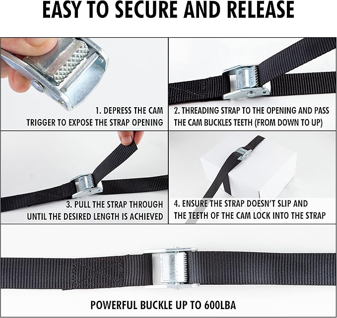 Cartman 1" x 12' Lashing Straps Cargo Tie-Down Strap Up to 600lbs, 16pk in Carry Bag, Black