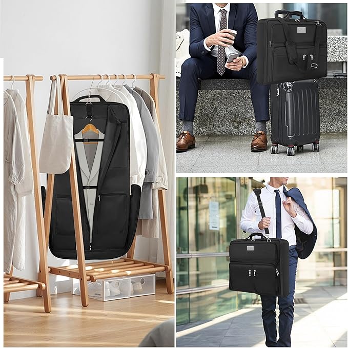 AKOZLIN Travel Luggage Garment Bag Foldable Hanging Suit Bag with Shoulder Strap For Men Women Business Black