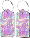 Multicolored Unicorn Luggage Tags for Suitcases,2 Pack Luggage Tag, Leather Stainless Steel Loop Label Tag for Women Girl Travel Bag Suitcase