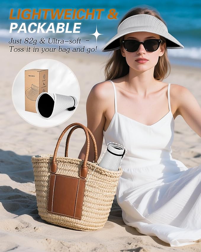 Sun Visor Hats for Women,UPF50+ Wide Brim Sun Hats Adjustable Foldable Beach Hats for Daily Travel
