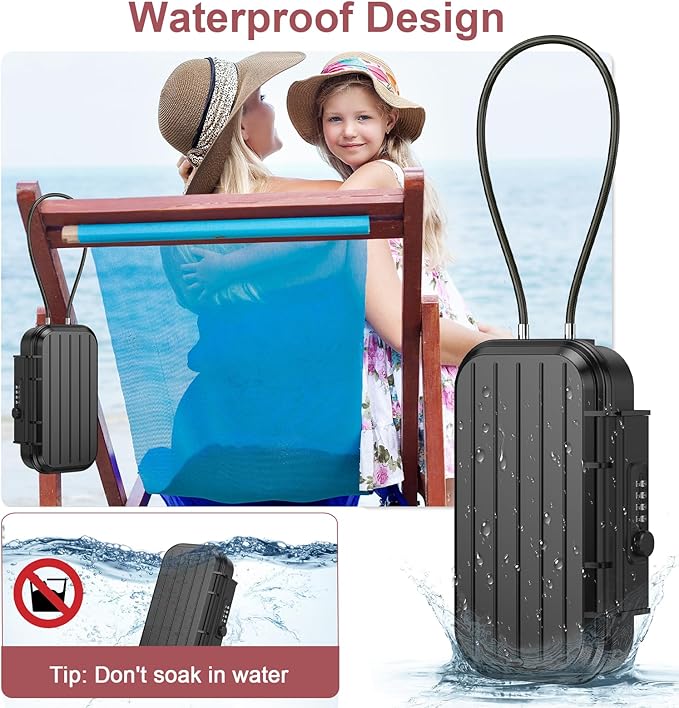 LOFICOPER Portable Lock Box, Beach Security Box for Travel, Anti-Theft 4-Digit Combination Lock Box, Cash Box with Removable Wire Rope for Dorm, Gym, Travel, Hotel, Office