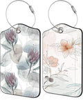 Luggage Tags for Suitcase Ink Flower 2 PCS Leather Travel Luggage Tag with Stainless Steel Loop Name ID Label Privacy Cover for Women Men Travel