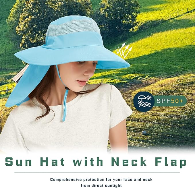 Fishing Hat Breathable Wide Brim Sun Hats with Neck Flap Bucket Hat Outdoor Safari Hat for Men Women UPF 50+ Sun Protection