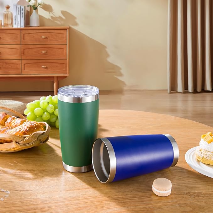 20 oz Tumblers Bulk Stainless Steel Tumbler with Lid Double Wall Vacuum Insulated Coffee Mug 20oz Powder Coated Cup for Hot and Cold Drinks, Blue, 6 pack