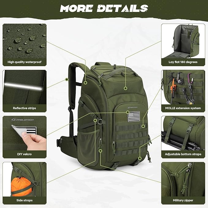 Maelstrom Tactical Backpack for Men, 40L Military Backpack,Water Resistant Assault Pack for Women, 3-Day Bug Out Bag for Hiking, Camping, Gym with Molle System-Army Green