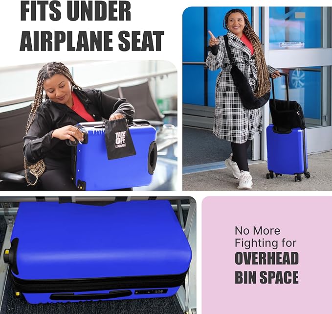 Take OFF Luggage Personal Item 3.0 – 18x14x8 Underseat Carry On with Removable Wheels – TSA Lock, Hardshell Suitcase – Fits Tight Airline Size Rules – No-Fee Lightweight Travel Bag