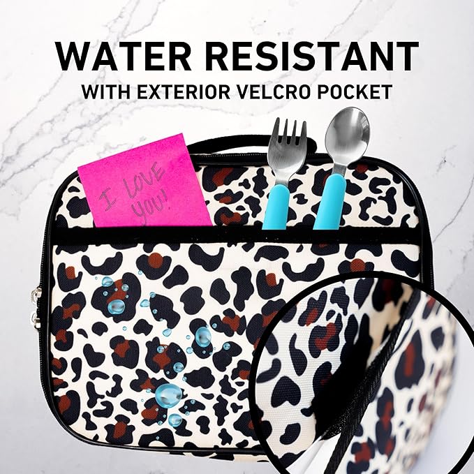 Fenrici Cheetah Kids Lunch Box for Girls, Teens Insulated Lunch Bag, Soft Sided Compartments, Spacious, BPA Free, Food Safe, 10.8in x 8.5in x 2.8in (Cheetah Print)