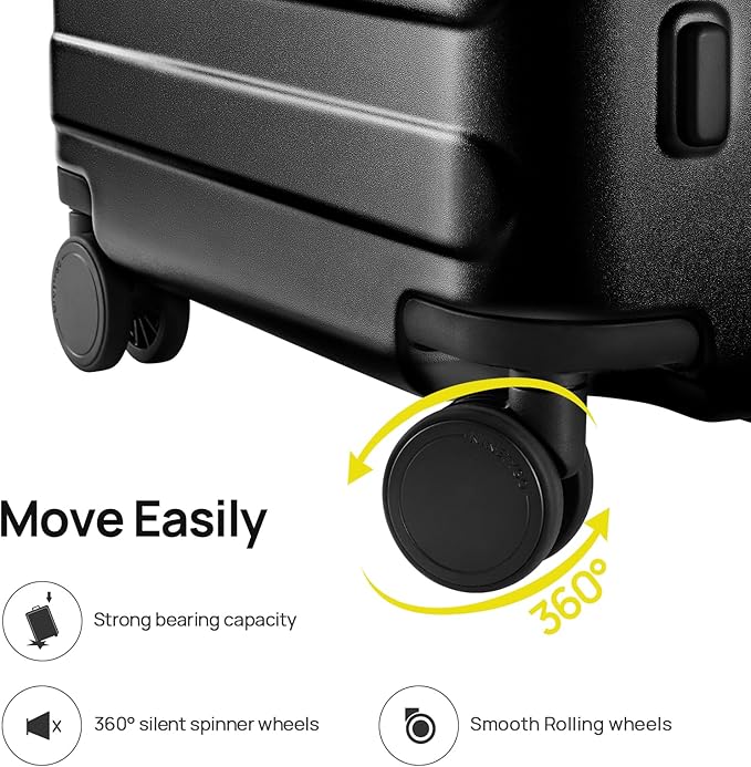 Carry on Luggage 22 X 14 X 9 Airline Approved, 20 Inch Luggage for 3-5 Days Travel, Double Spinner Wheels, 100% Hardshell PC, TSA Lock (01-Black (Basic), Checked 28-Inch)