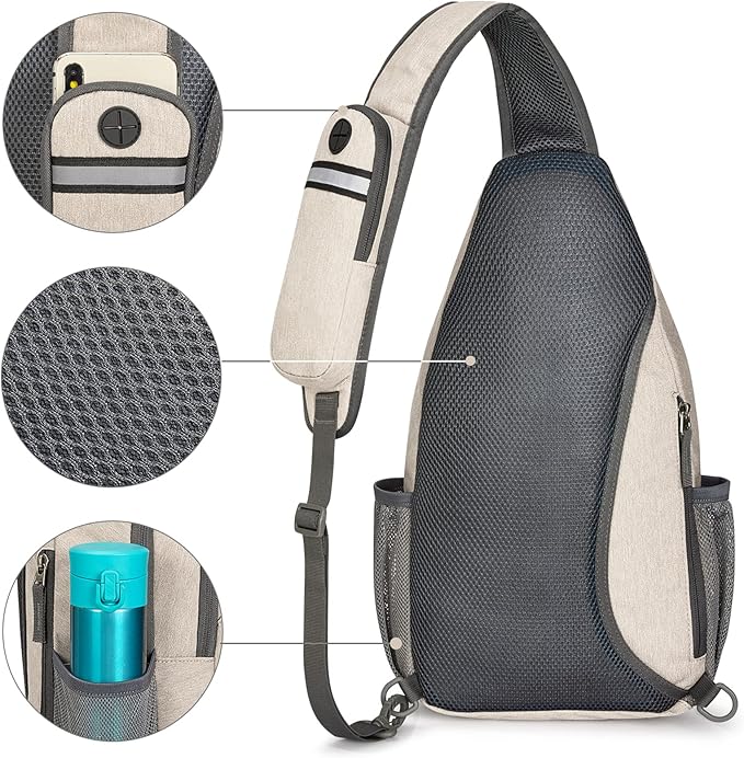 G4Free Sling Bag RFID Blocking Sling Backpack Crossbody Chest Bag Daypack for Hiking Travel(Ivory)
