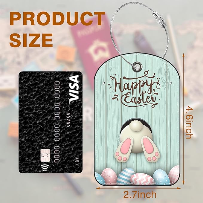 2 PCS Leather Luggage Tags for Suitcase Bunny Bottom and Easter Eggs Travel Luggage Tag with Privacy Flap Name ID Label and Metal Loop for Travel Bag Suitcase