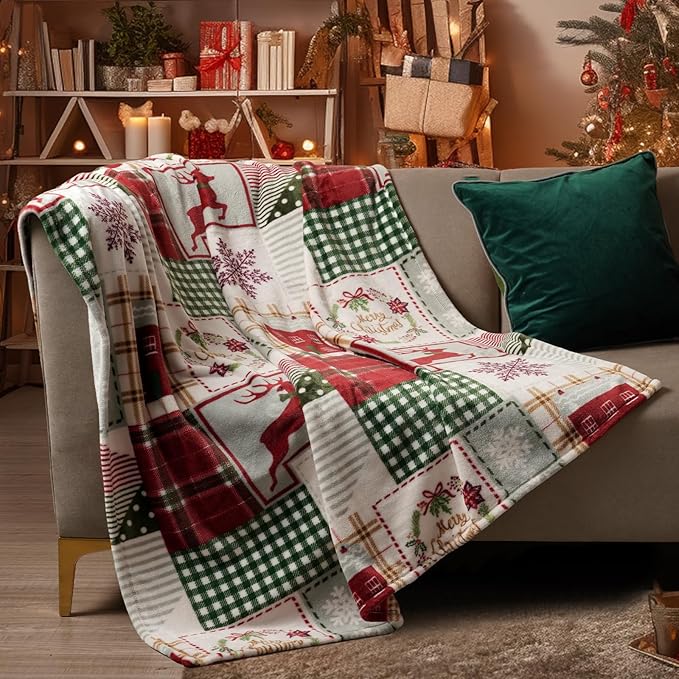 PHF Printed Fleece Throw Blanket, No Shed No Pilling Ultra Soft Plush Cozy Xmas Prints Theme Home Décor Flannel Blanket for Bed, Sofa, Couch and Gift, 50" x 60", Rindeer