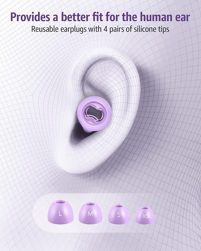 Ear Plugs for Sleeping Noise Cancelling: 45db Ultra-Comfy Reusable Noise-Reducing Earplugs for Concerts/Shooting/Travel/Snoring-Silicone Hearing Protection Earbuds with 8 Eartips