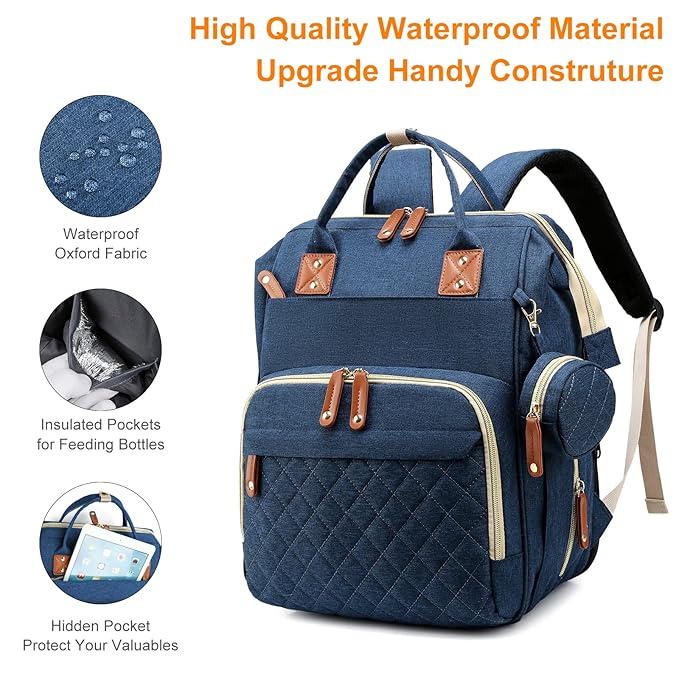 Diaper Bag, Backpack with Changing Station, Waterproof Baby Bag for Boys & Girls, USB Charging Port for Parents, Travel Backpack Baby Essentials & Lovely Baby Shower Gifts,Blue