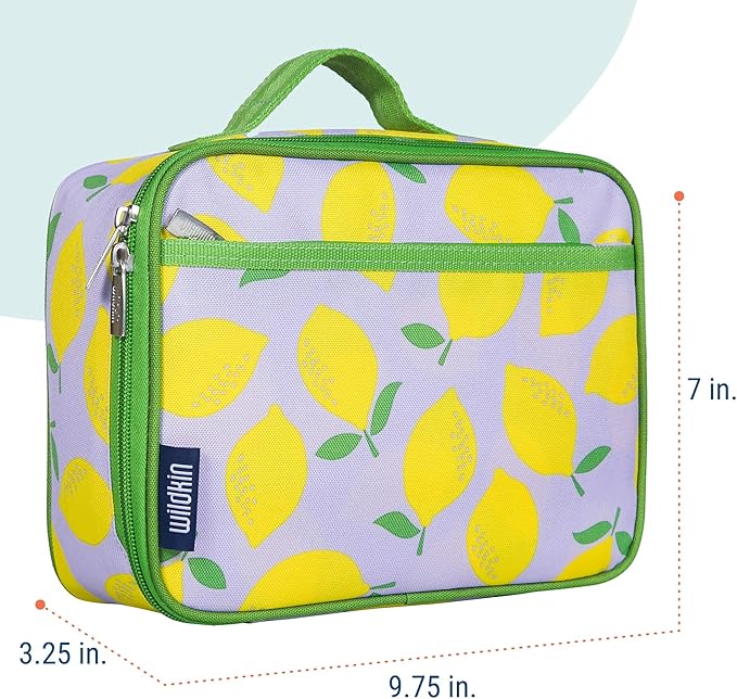 Wildkin Kids Insulated Lunch Box – Durable and Reusable for School & Travel - Lilac Lemonade