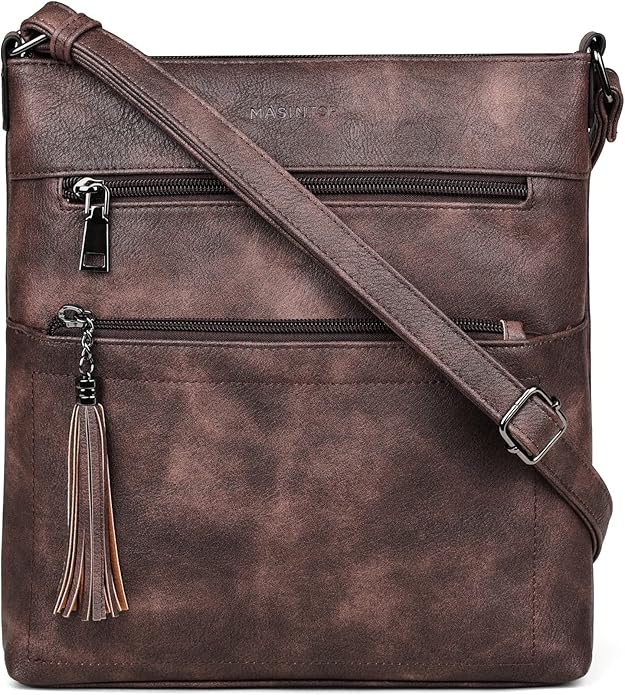 MASINTOR Crossbody Purses for Women, Multi Pocket Casual Crossbody Bag, Adjustable Strap Shoulder Bag with Tassel