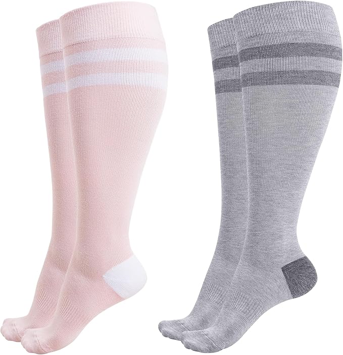 Momcozy Compression Socks for Women Wide Calf, 15-20mmHg Knee High Support Socks for Pregnancy, Nurses, Travel, Flying