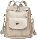 PU Leather Backpack Purse for Women Fashion Multipurpose Design Handbag Ladies Shoulder Bags Travel Backpack Beige