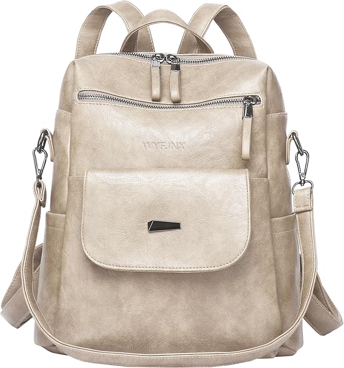 PU Leather Backpack Purse for Women Fashion Multipurpose Design Handbag Ladies Shoulder Bags Travel Backpack Beige