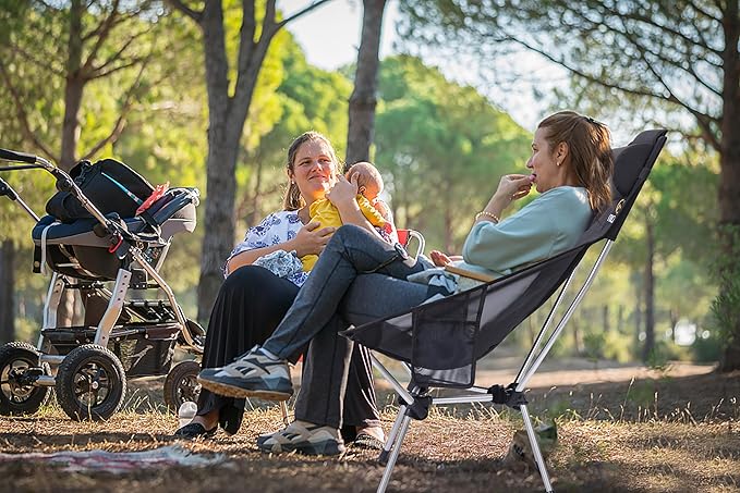 Nice C Ultralight High Back Folding Camping Chair, Backpacking Chair, Compact & Heavy Duty Outdoor, Travel, Picnic, Festival with 2 Side Pockets, Pillow &Carry Bag (One Black)