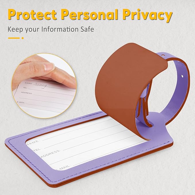 Travelambo Luggage Tags for Suitcases Faux Leather Privacy Protection 12 Pack Bag Tags Travel Accessories Essential, Classic Purple
