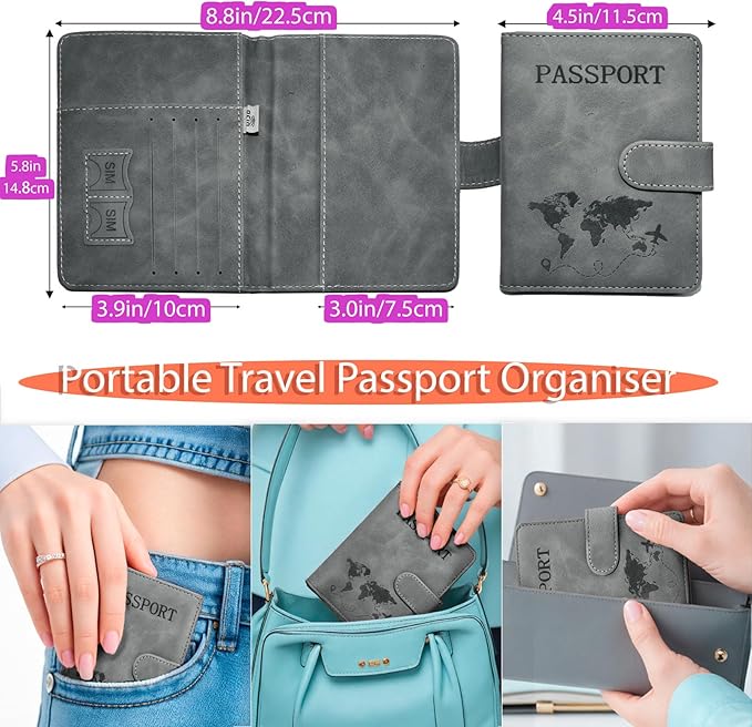 Passport Holder for Travel Essentials, 2 Pack Rfid Passport Cover for Women Men