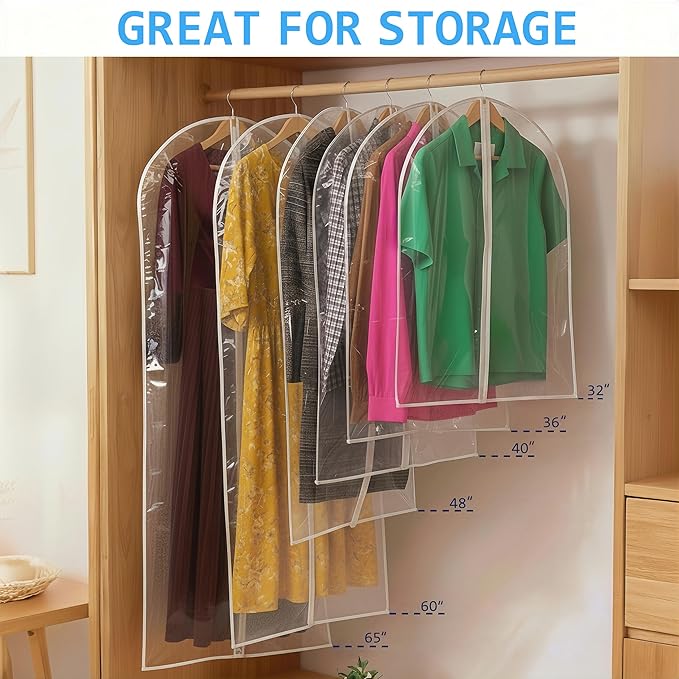 All Clear Garment Bags for Travel - 32” PEVA Waterproof Suit Cover with Zipper for Hanging Clothes, Shirts, Sweaters - Durable Dresser for Closet Storage, Dustproof & Moisture Resistant - 32”/12 Pack