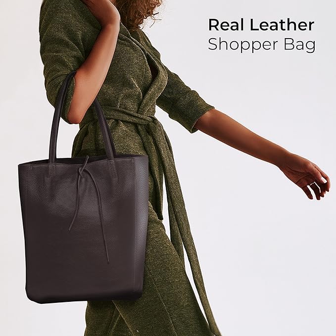 Italian Calf Leather Tote for Women with Zipper, Inner Pocket & Flat Base | Soft Unlined Shopper for Work & Travel