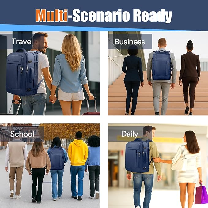 55L Travel Backpack, Extra Large Laptop Backpack, Carry On Backpack, Expandable 50L - 60L Large Luggage TSA Flight Approved Anti-Theft Laptop Bag, 18.4 Inch Business Weekender Bag For Men, Blue