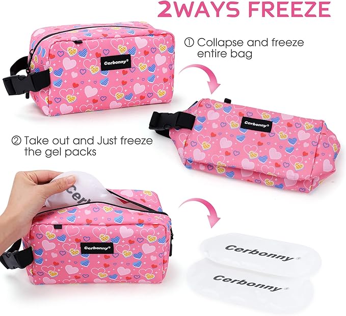 Cerbonny Freezable Lunch Bag, Pink-S, Unisex, PVC Material, 5 x 9 x 4 Inches, Keeps Food Cool
