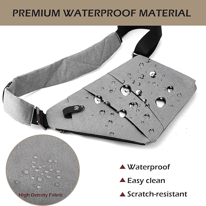 Anti Theft Crossbody Bags for Women Men, Multi-Pocket Shoulder Bag, Slim Sling Purse with 2 RFID Blocking Card (Right Shoulder-Khaki)