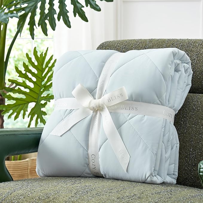 Cozy Bliss Cooling Throw Blanket for Hot Sleepers, Q-Max 0.4 Cooling Comfort 50x70, Cold Blankets for Night Sweats Sleeping, Ultra-Cool Lightweight Breathable Summer Blanket for Bed Travel